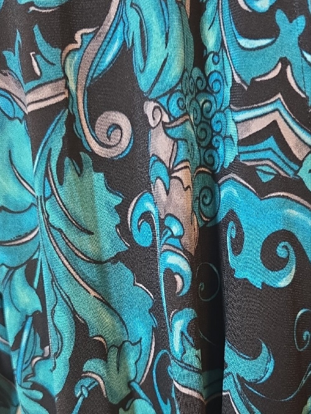 Ellen Tracy Boho Black & Teal Patterned Wrap Midi Dress Size XL NWT - Picture 4 of 16